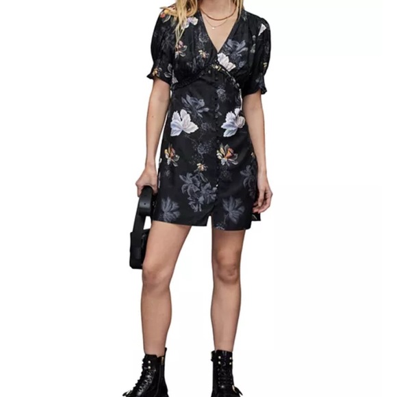 All Saints Black Floral Midi Dress - Picture 5 of 15